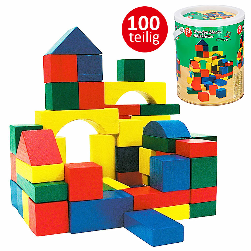 100 Holz Bauklötze Bunt Holzbausteine Holzklötze Holzspielzeug Kinder Spielzeug
