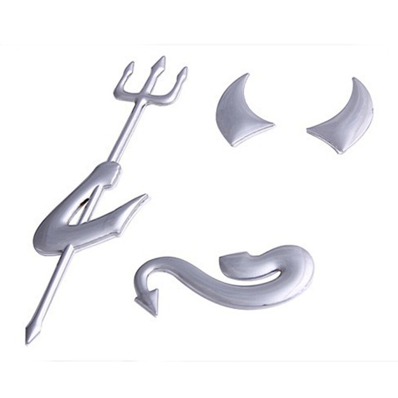 Car Auto Emblem Silver 3D Fork Devil Demon Logo Graphics Decal Car 