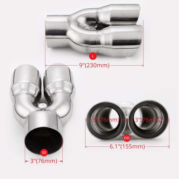 Pair Quad 4.5" Out Exhaust Tips 3" In 304 Stainless Steel Dual Wall Angle Cut - Foto 2