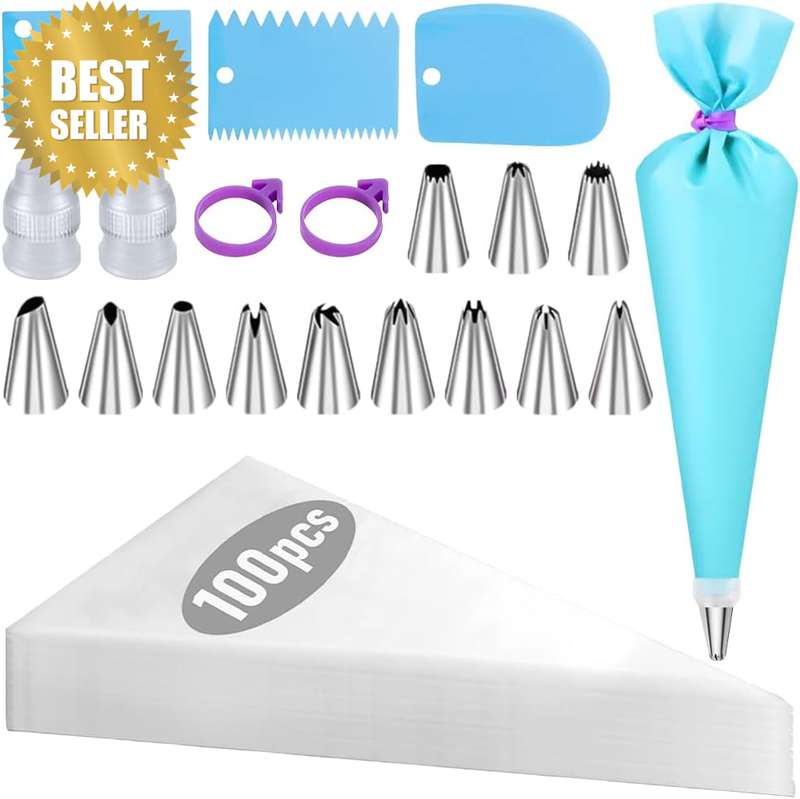 120 Pcs Complete Baking Supplies Set, Reusable Piping Bags and Tips Set with 1 E