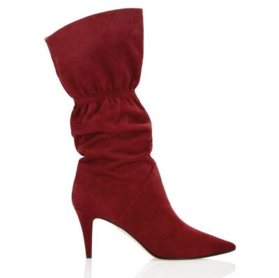 Pre-owned Tamara Mellon Burgundy Suede Marfa Mid-calf Slouch Boots 75mm Heels Us 6.5 / Eu In Red