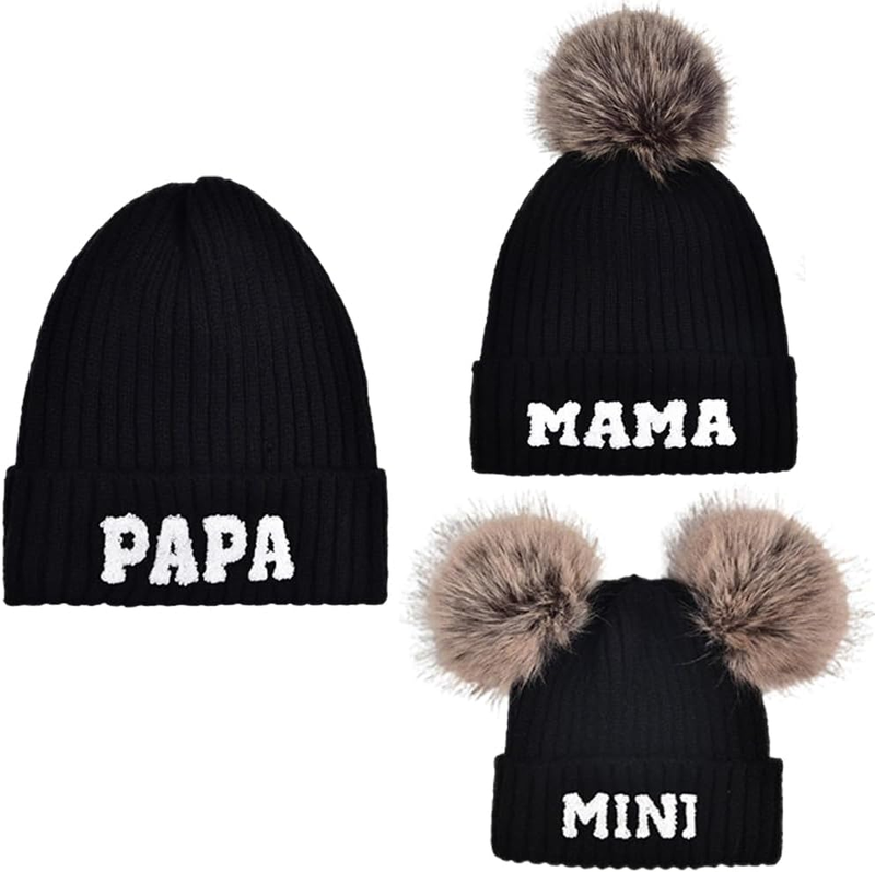 3 Pcs Parent-Child Beanie Hats Mama Papa Mini Knitted Hats