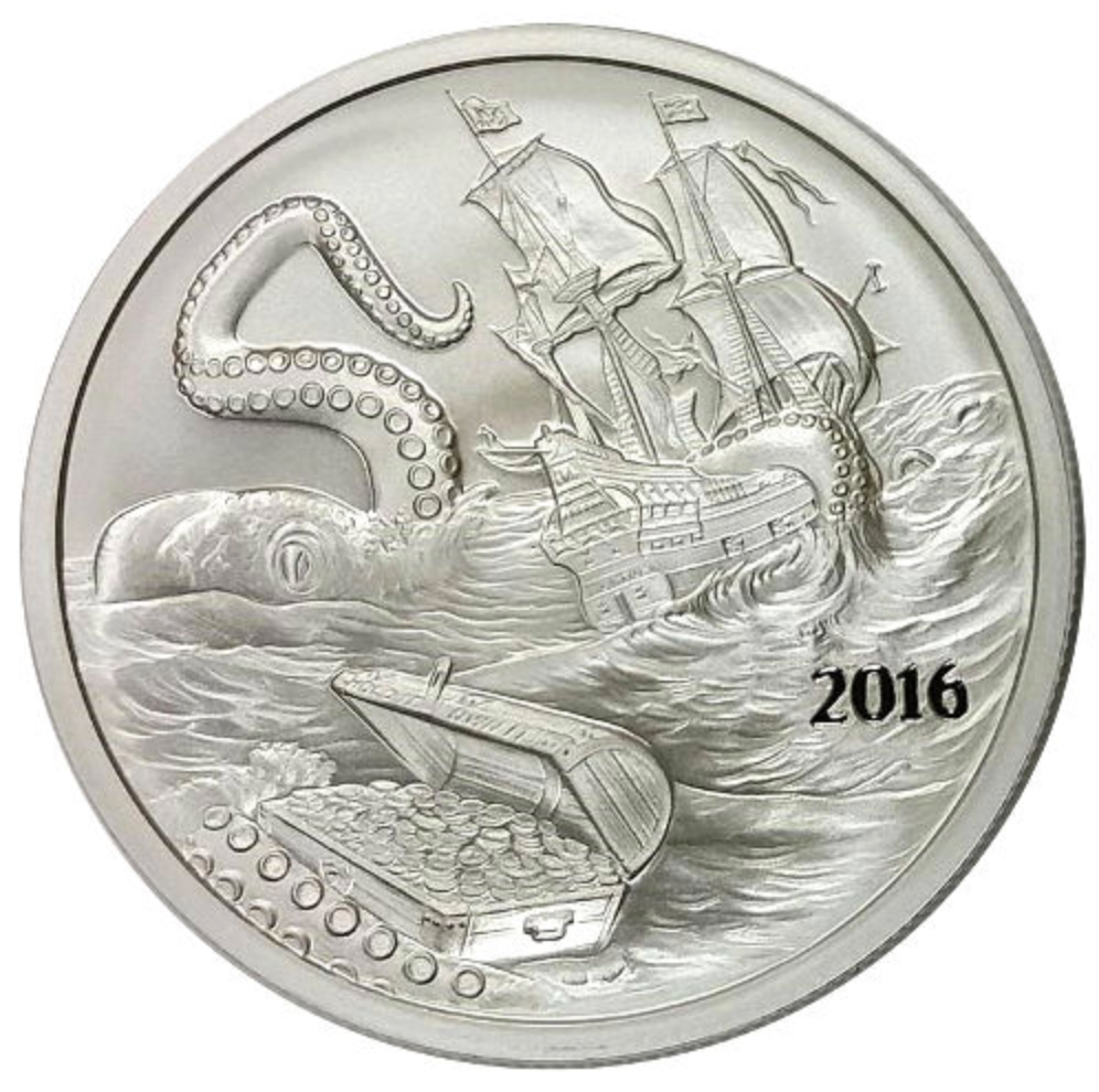 1オンス　銀貨　【END OF WORLD】シルバーバグアイランド 2016 Silverbug Island Kraken 1 Oz 999 Pure Silver Coin Round