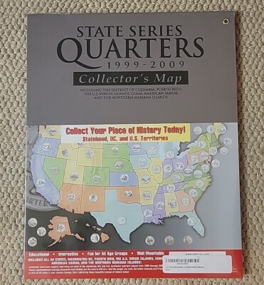 NEW SEALED! STATE SERIES QUARTERS 1999-2009 COLLECTORS MAP WALL MOUNT 26'' x 16''