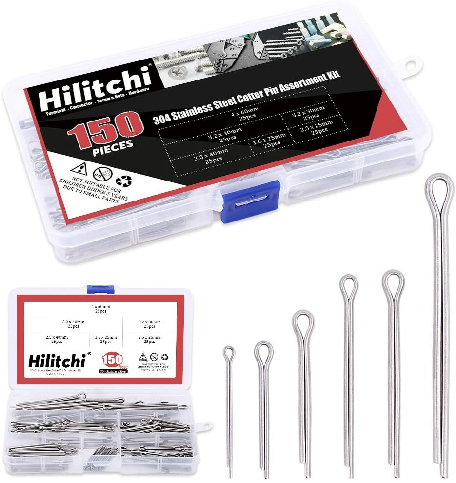 Hilitchi 150-pcs en acier inoxydable 304 Cotter broches Assortiment kit