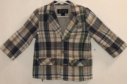 The Children’s Place Baby Boy’s 12M Sport Coat Blue/Green/Tan Plaid Cotton EUC