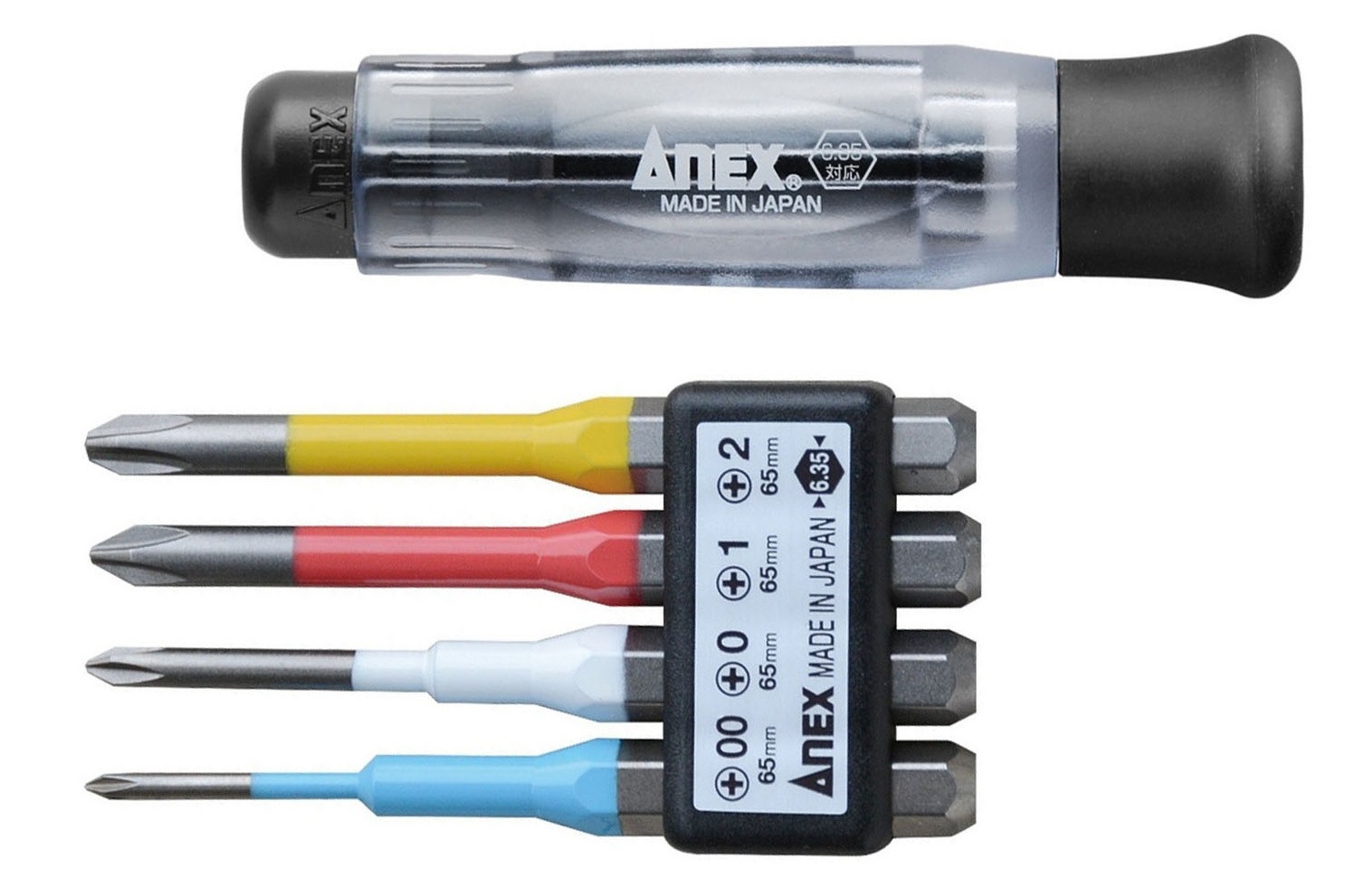 WatsÜ* size100.130 ANEX DRIVER HANDLE WITH BIT SET (#00,#0,#1,#2) 3614 MADE IN