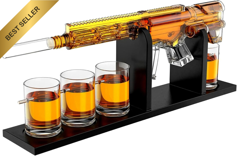 AR15 Whiskey Decanter Set - Limited Edition,Silencer Stopper - 800 Ml & 4 12Oz B
