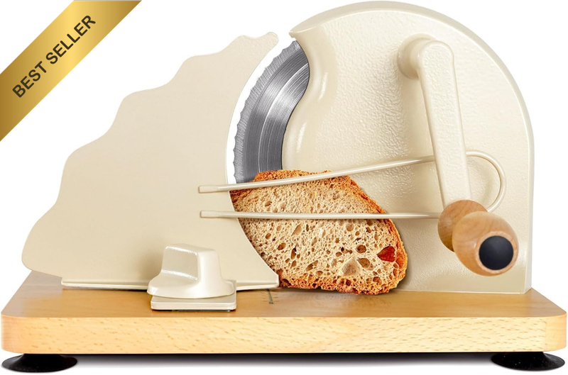 Manual Bread Slicer for Homemade Bread, Stainless Steel, Cream | Serrated Blade