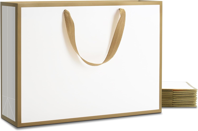 Large Paper Gift Bags with Handles Bulk, 10Pcs 39 X 11 X 28Cm Extra Large White