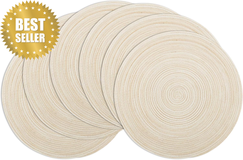 15 Inch round Braided Placemats Set of 6, Washable Cotton Polyester Table Mats,