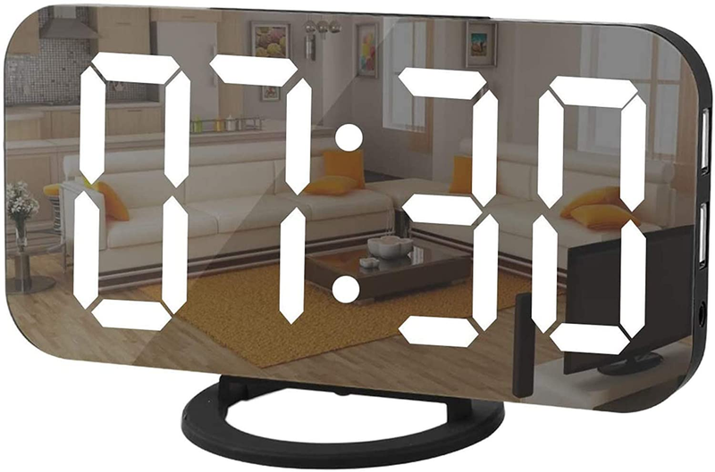 Reloj digital con pantalla grande LED y espejo para maquillaje modo atenuador
