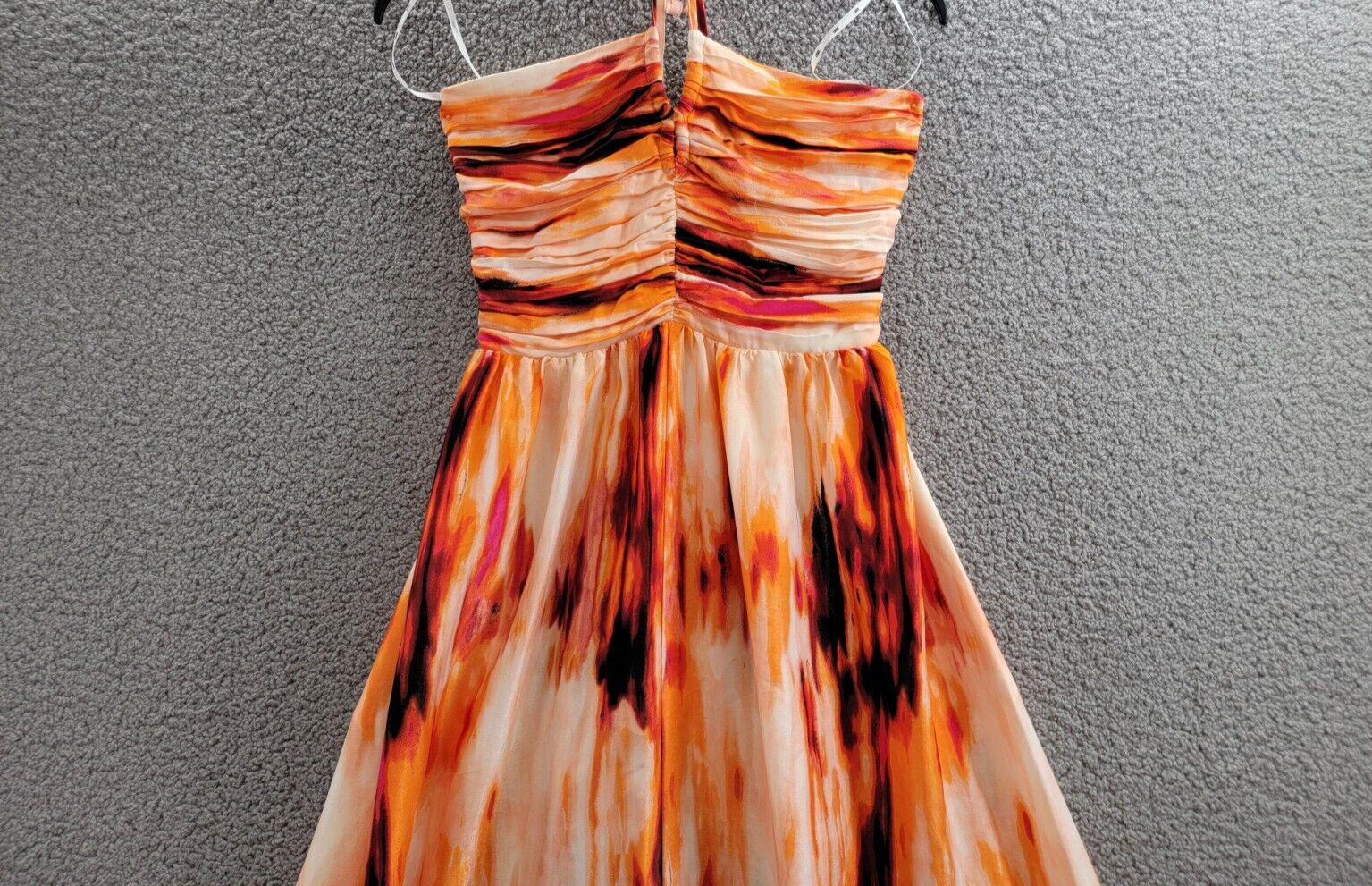 DKNY Printed Satin Strappy Halter Maxi Dress Women's S Orange Blossom Back Tie - Picture 3 of 16