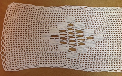 Vintage Rectangle Hand Crocheted Doily, Geometric Design, Off White