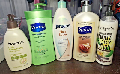5 HUGE Lotion Moisturizer Jergens AVEENO Suave Hydration Body Face Vaseline