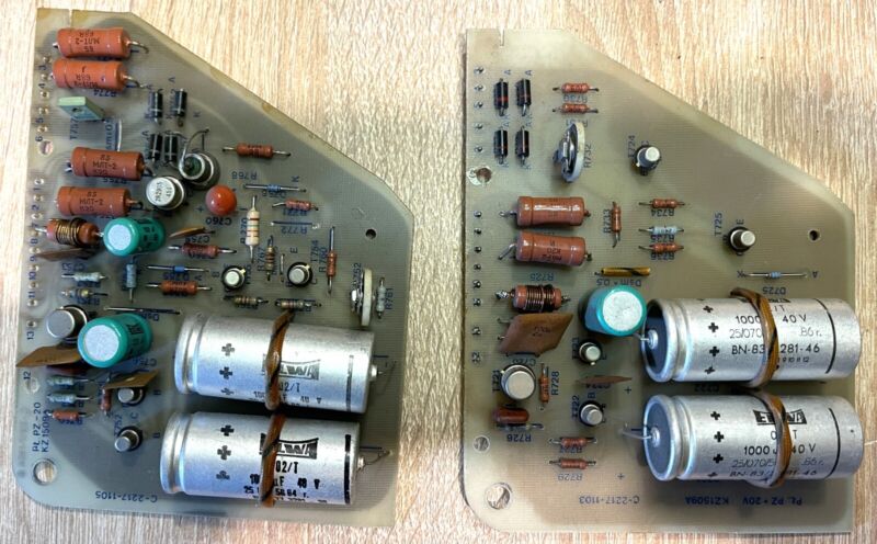 2 x vintage electronic boards supply regulators -transistors, MLT resistors etc.