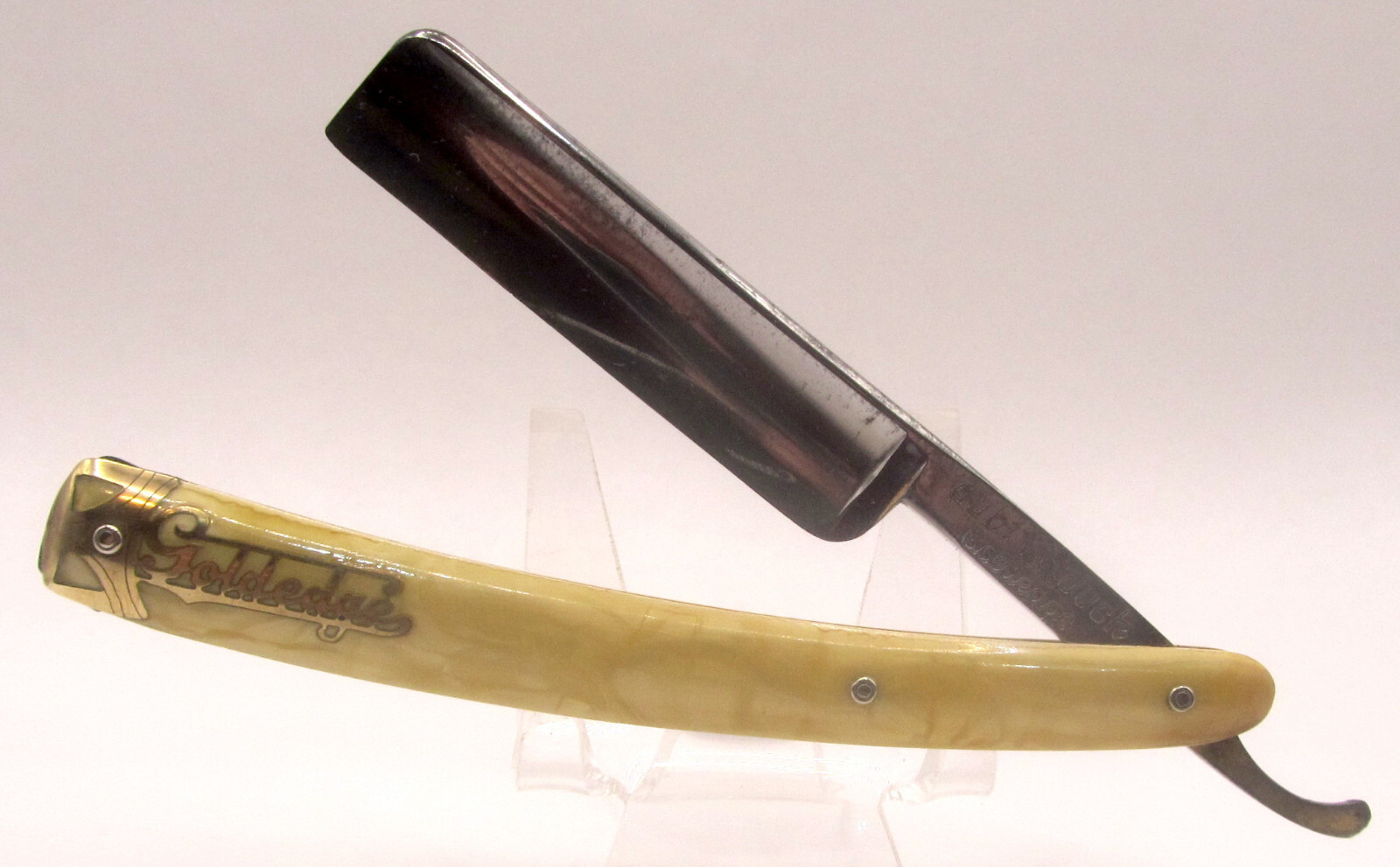 Vintage Dubl Duck "Goldedge" Straight Razor Fancy Bolsters Inlay Pearlduck