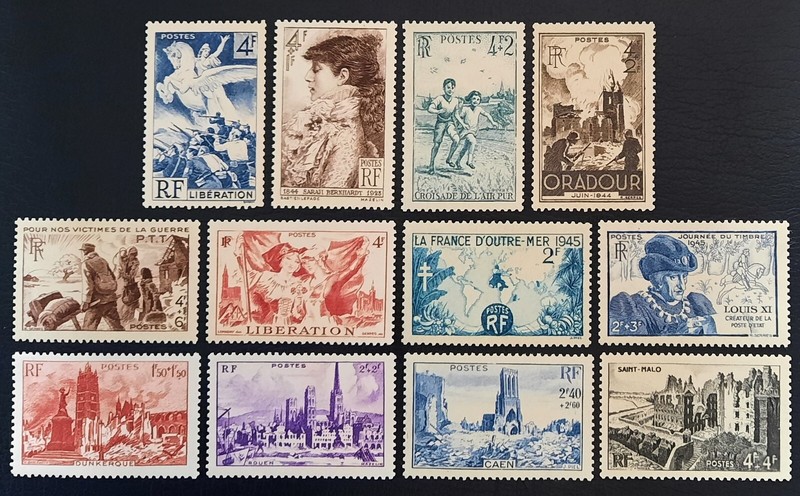 France 1945 Lot 12 Timbres NÂ° 669 + 737 Ã  747, Neuf** Luxe Cote=5,80â¬