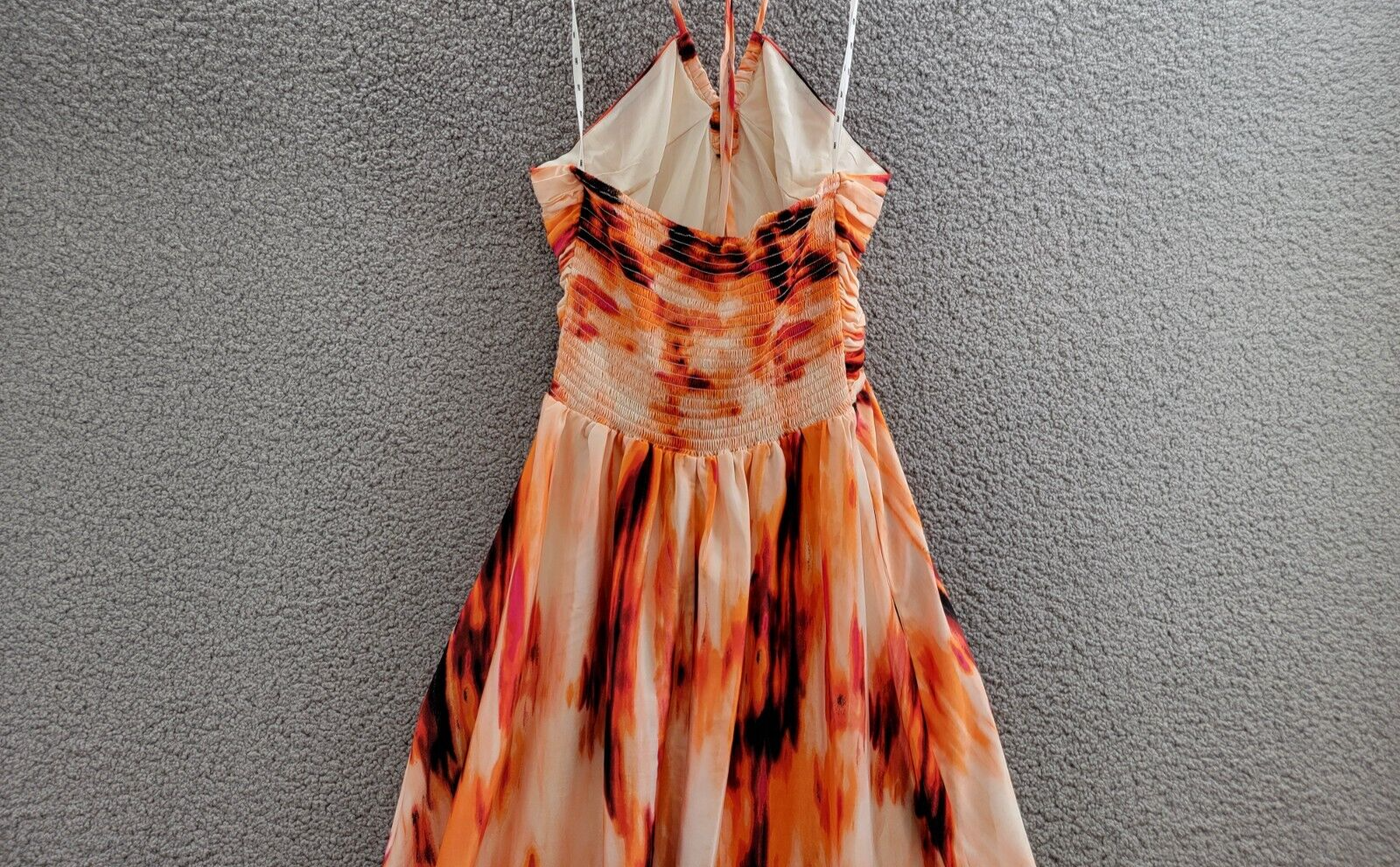 DKNY Printed Satin Strappy Halter Maxi Dress Women's M Orange Blossom Back Tie - Picture 10 of 15
