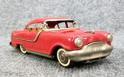 VINTAGE 1950s TIN LITHO FRICTION TOY CAR 1950s OLDSMOBILE RED NICE MADE IN JAPAN