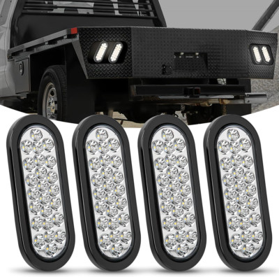 Red White 6'' Oval 24 LED Tail Lights Truck Trailer Backup Reverse Lamp w/Grommet