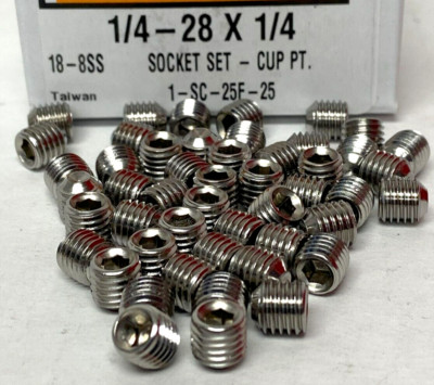 New 1/4-28 x 1/4'' Socket Set Cup-Point, 18-8 Stainless Steel (10ea)