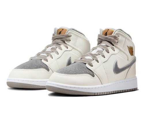 Size 4.5Y - Nike Air Jordan 1 SE Mid (GS) 'Pewter Velvet Toe