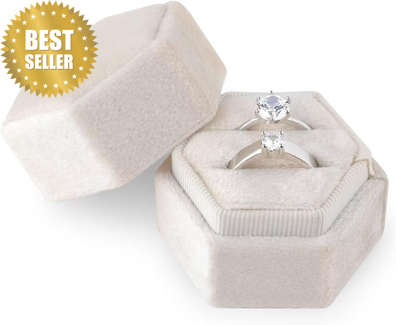 Velvet Ring Box for Jewellery Double Slots Hexagon Ring Box for Engagement Cerem