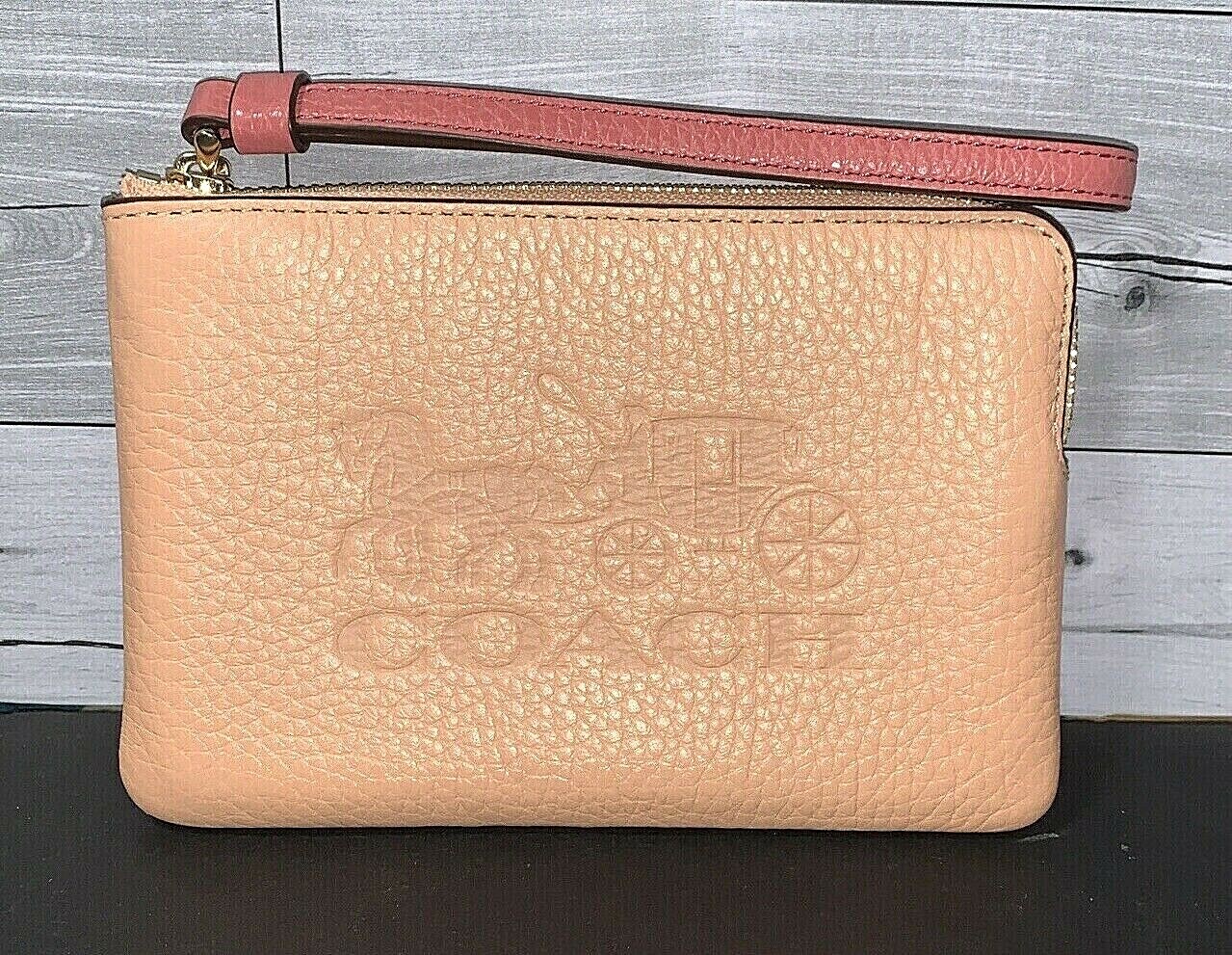 Coach Corner Zip Wristlet Horse & Carriage Faded Blush