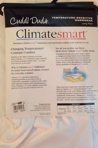 Cuddl Duds Feel Good Long Pant Warmwear Size M White