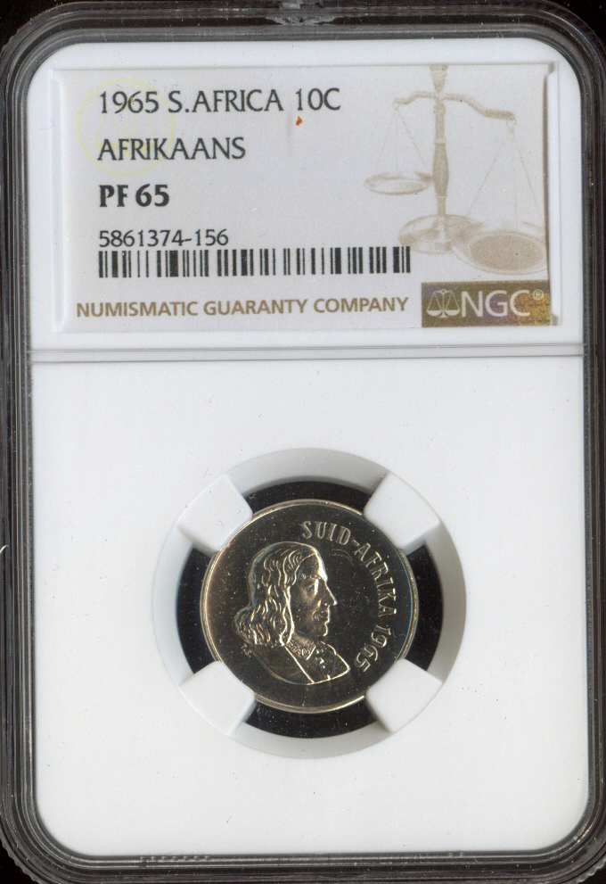 1965 South Africa 10 Cents NGC PR65 Afrikaans Quality