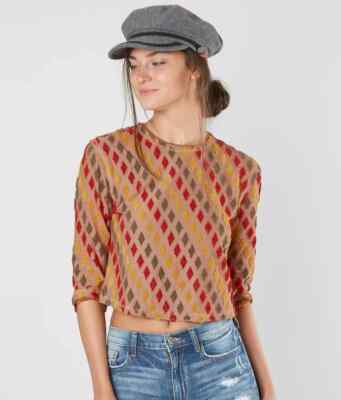 NWT Free People Women's Magic Carpet Crop Top Diamond Pattern Multicolor Small