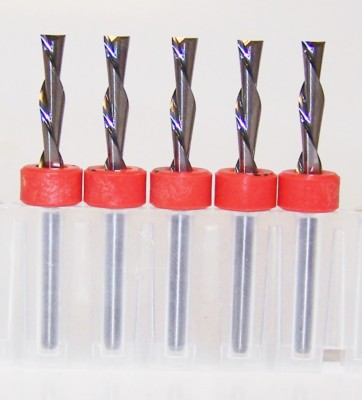 (5) 1/8''(.1250'') CARBIDE DOWN CUT END MILLS 2 FLUTE SOFT PLASTIC  1650.1250.500