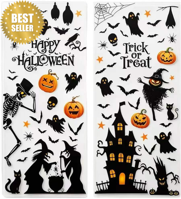 9PCS PVC Halloween Window Clings,20 * 30 Cmstatic Cling Halloween Stickers