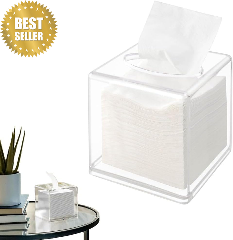 Square Clear Acrylic Tissue Box Cover – Stylish Bathroom & Kitchen Napkin Holder