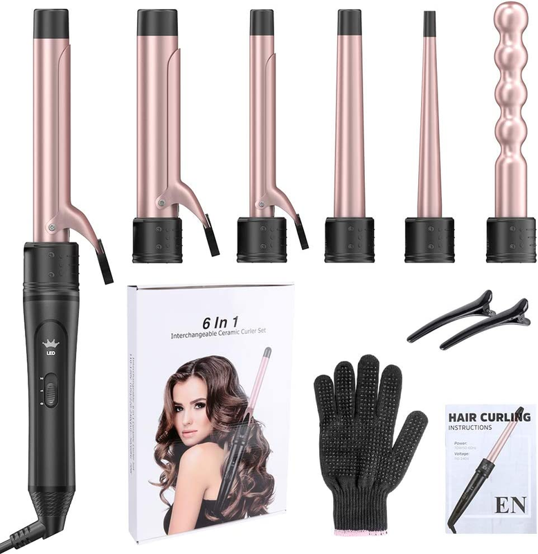6-IN-1 Curling Iron, Professional Curling Wand Set, Instant Heat up Hair