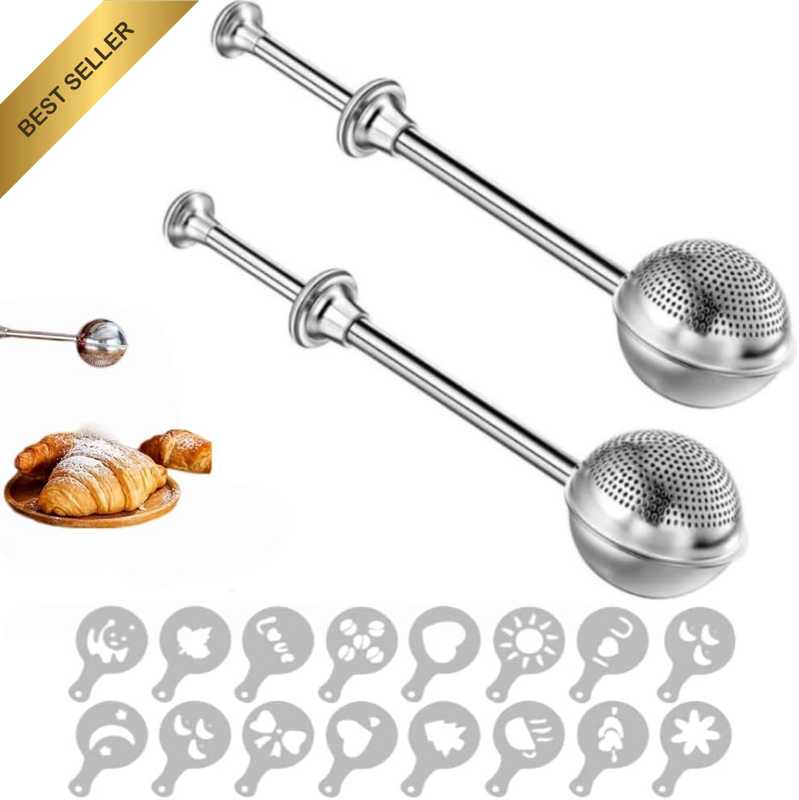 2-Pack Stainless Steel Flour Dusting Wand with Powder Spreading Molds - Baking S