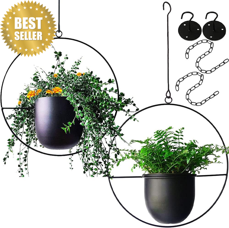 2 Pcs Hanging Planters for Indoor and Outdoor Plants with Hooks and Chains Metal