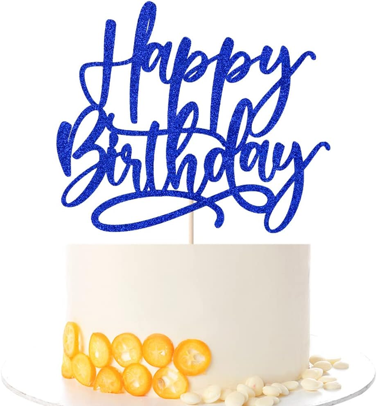 Blue Happy Birthday Cake Decoration-Royal Blue Happy Birthday Cake Topper、Boys and Girls, Men and Women Birthday/Anniversary Cakes Selected Decorative (Blue)