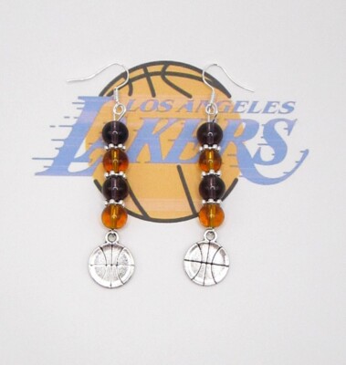 NEW--LOS ANGELES LAKERS NBA BASKETBALL EARRINGS-HANDCRAFTED-VERY NICE