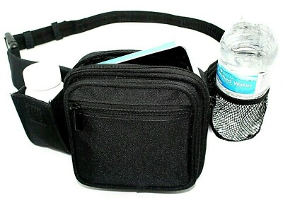  Black Fanny Pack with Water Bottle Holder 600D Nylon Travel Hip Bum Bag Purse 