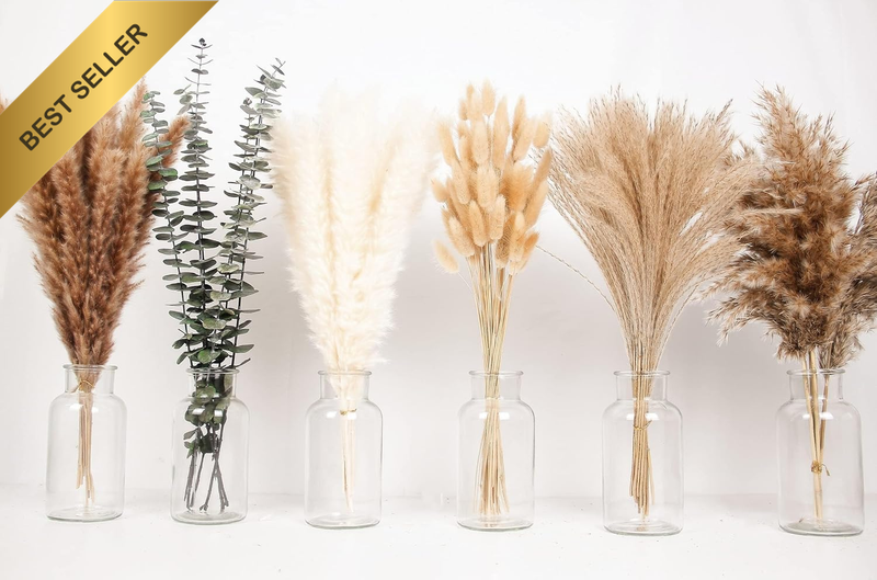110 PCS of Boho Pampas Grass Decor, Naturally Dried Pompas, Bunny Tails Dried Fl
