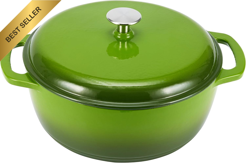 Enameled Cast Iron Covered round Dutch Oven, 4.1 Liters / 4.3 Quart, Green