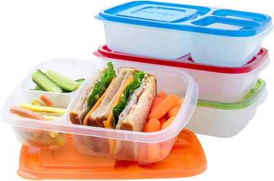 Easyboxes - Original Stackable Lunch Boxes - Reusable 3-Compartment Food Contain