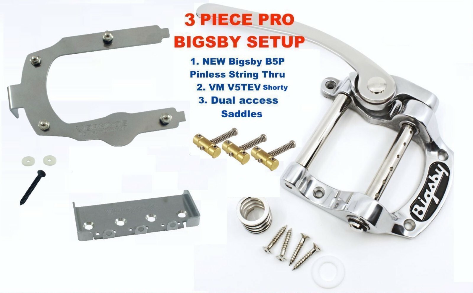 Bigsby Pinless B5P, V5TEV-Shorty, & saddles 4 Vintage Fender
