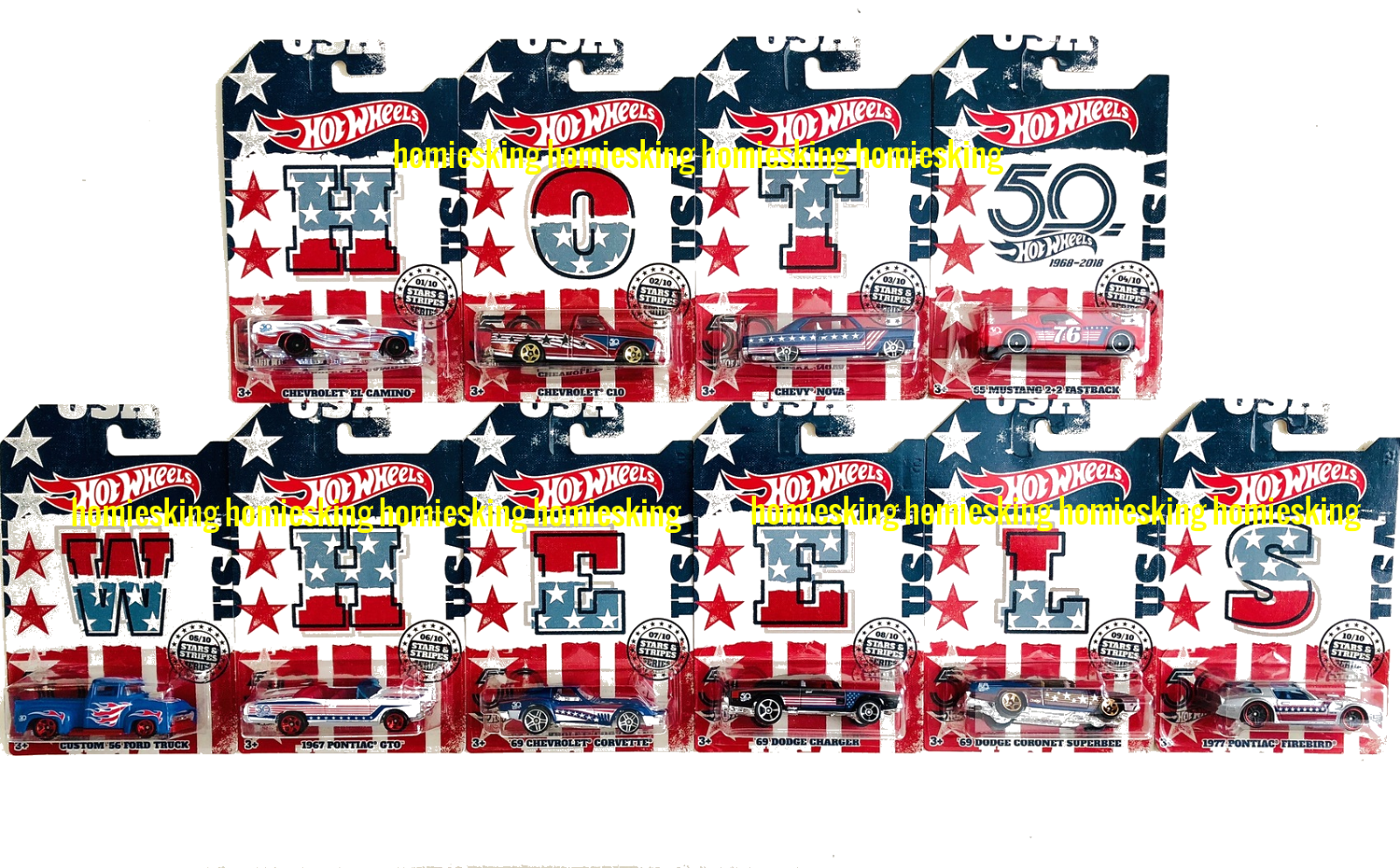 HOT WHEELS 2018 STARS AND STRIPES COMPLETE SET 50TH