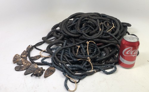 Large Lot Vintage African Tribal Trade Beads Necklaces Wooden Mask Pendants