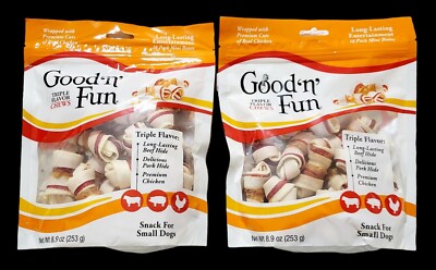2 Pks ~ Good 'n' Fun ~ Triple Flavor Chews ~ 8.9 oz 18 ea Mini Bones ~ 36 Total 