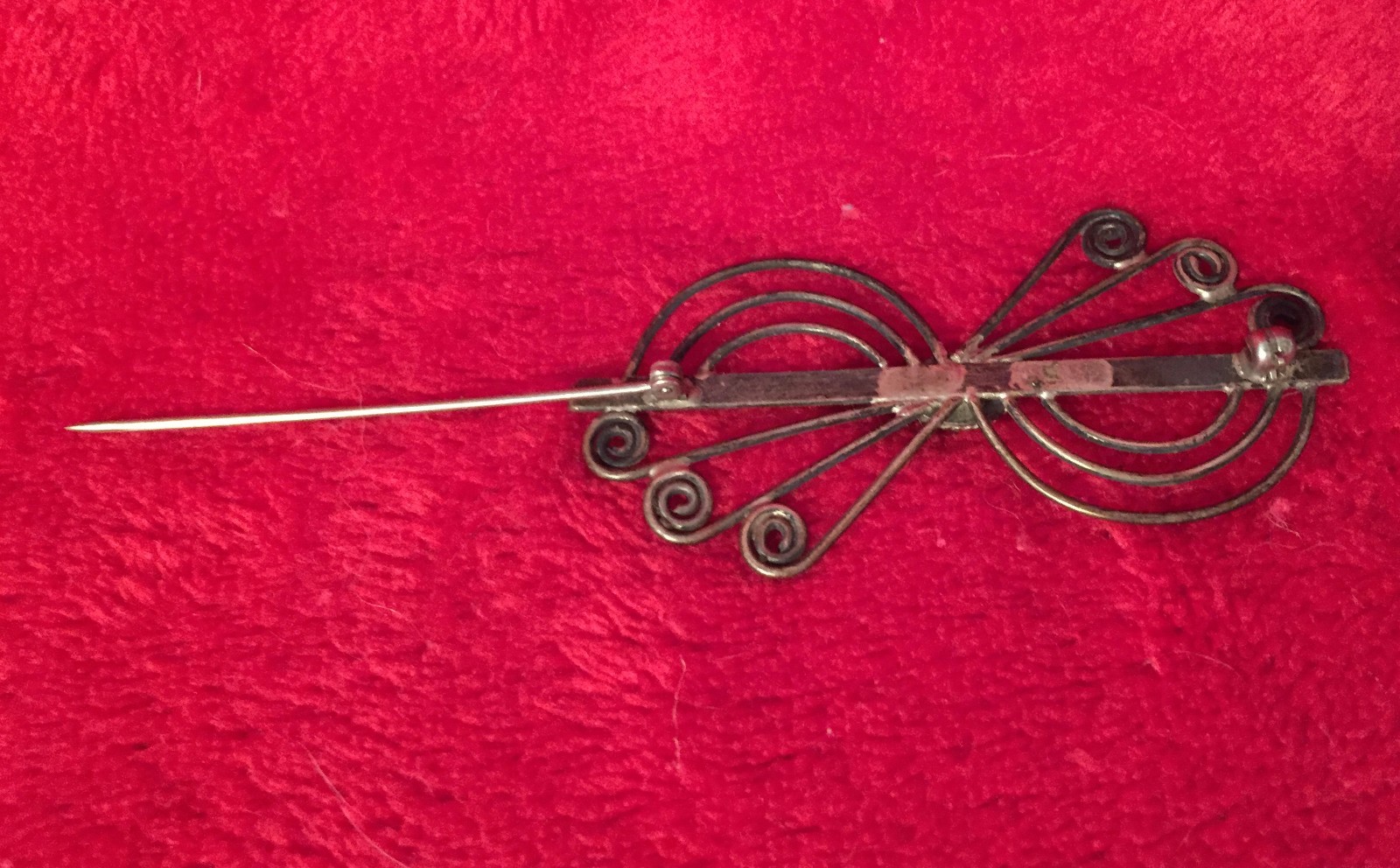 Vintage Southwestern Turquoise & Sterling Silver Brooch Hand-Made Spiral Design