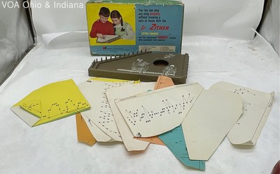 Vintage Harbert Italiana Childs Zither Instrument In Original Box w Song Charts